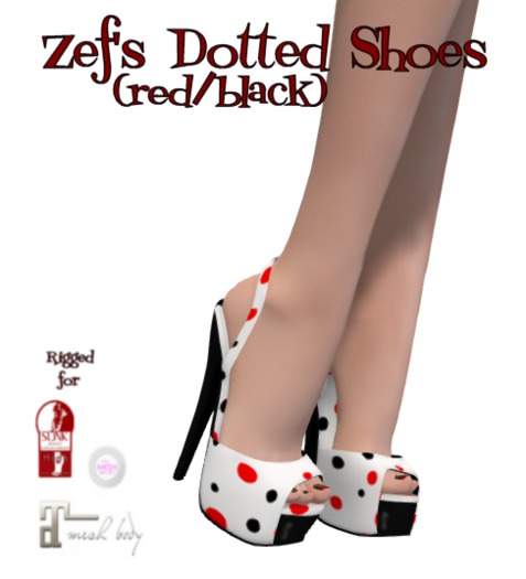 Zef's Rockabilly Dotted (red/black) Shoes for Maitreya Slink & TMP
