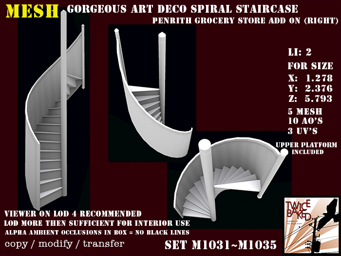 Gorgeous FP mesh art deco spiral stairs (right) Li: 2 M1031 M1035