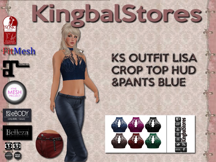 150 KS OUTFIT LISA CROP TOP HUD&PANTS BLUE