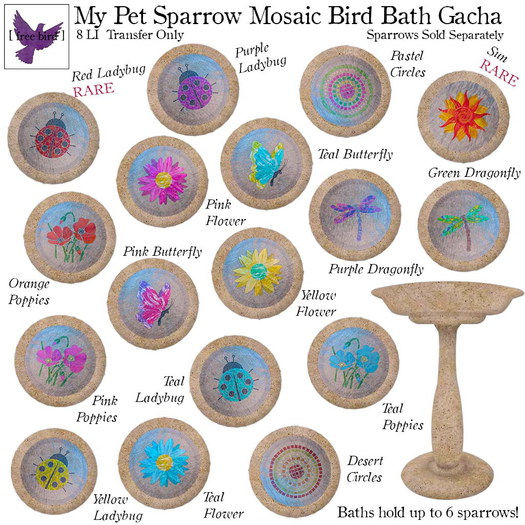 [ free bird ] My Pet Sparrow Bird Bath - Mosaic Red Ladybug RARE
