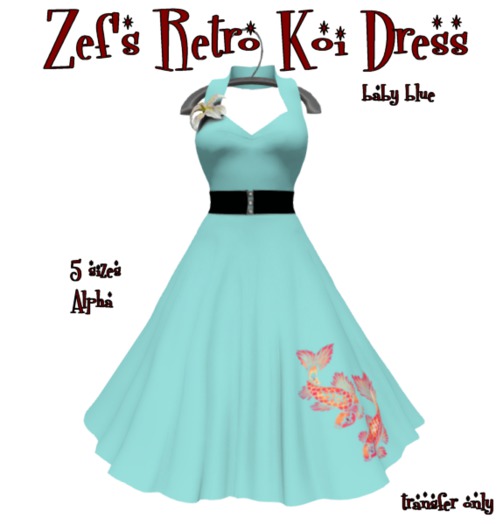Zef's Rockabilly 50s Mesh Retro Baby Blue Koi Dress