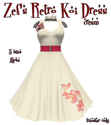 Zef's Rockabilly 50s Mesh Retro Cream Koi Dress