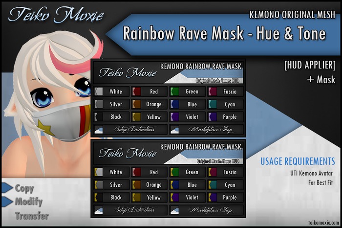 [TM] Kemono Rainbow Rave Masks : Hue & Tone