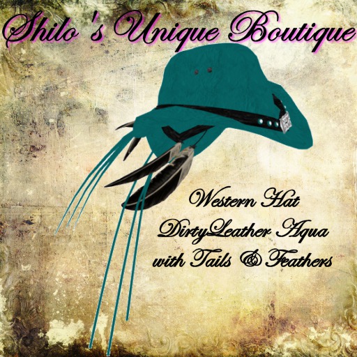 Western Hat DirtyLeather Aqua with Tails & Feathers