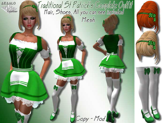 Traditional St Patrick's Complete Outfit - Mesh - Hair and Shoes included!!! - SUPER PROMO FEW HOURS 50% OFF, HURRY!
