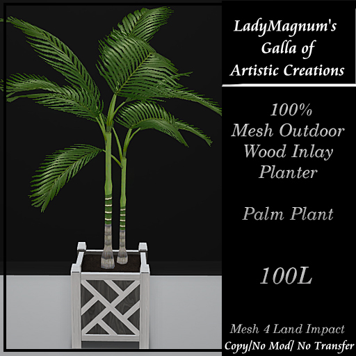 LadyM's Mesh Outdoor Wood Inlay Planter - Palm Plant 2