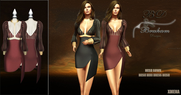 Braham Design Red XMENA Mini Dress Mesh