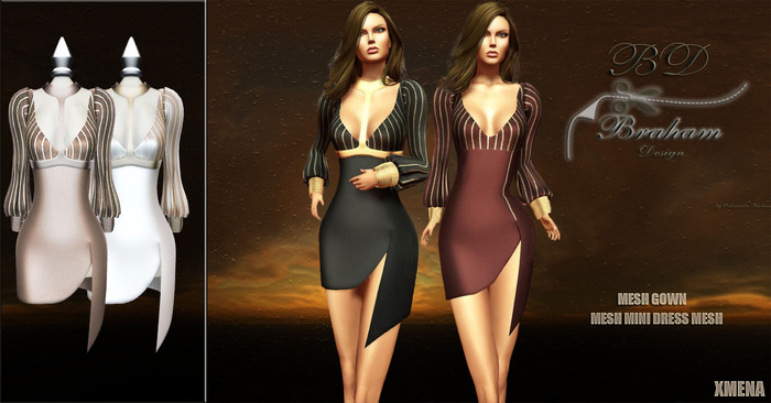 Braham Design Cream XMENA Mini Dress Mesh