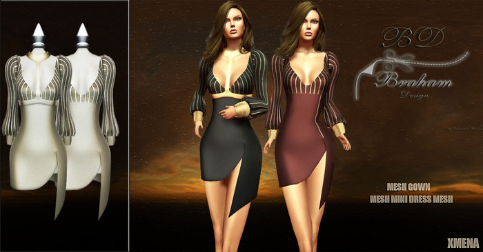 Braham Design Gold XMENA Mini Dress Mesh