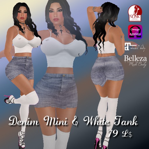 Denim Mini N White Tank W-Appliers