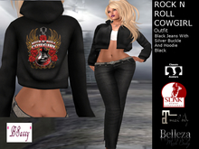 *BSASSY* HOODIE TOP ROCK N ROLL COWGIRL AND  BLACK JEANS OUTFIT. MAITREYA-SLINK-BELLEZA-CLASSIC AVATAR