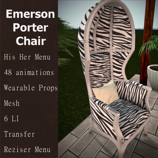 K&J Emerson Porter Chair Single Zebra Print