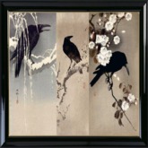 Japanese Painting ART. Raven.  Triptych