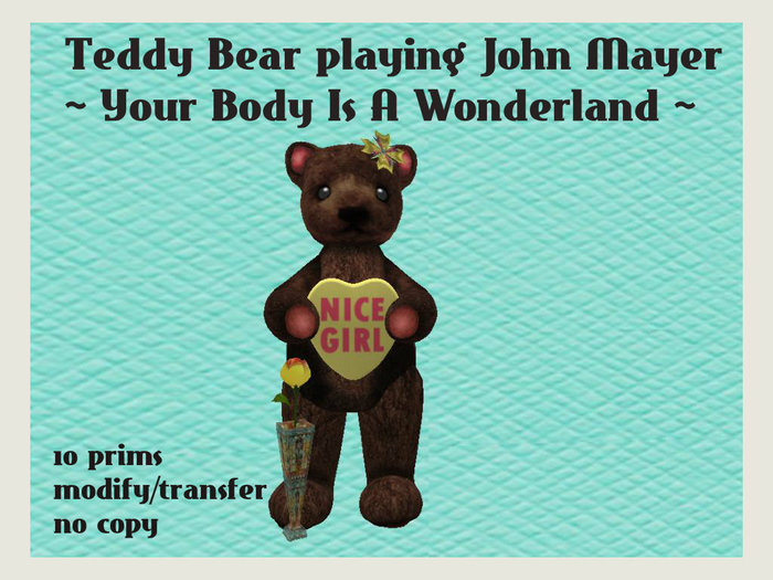 Teddy  Bear playing John Mayer Your Body Is A Wonderland