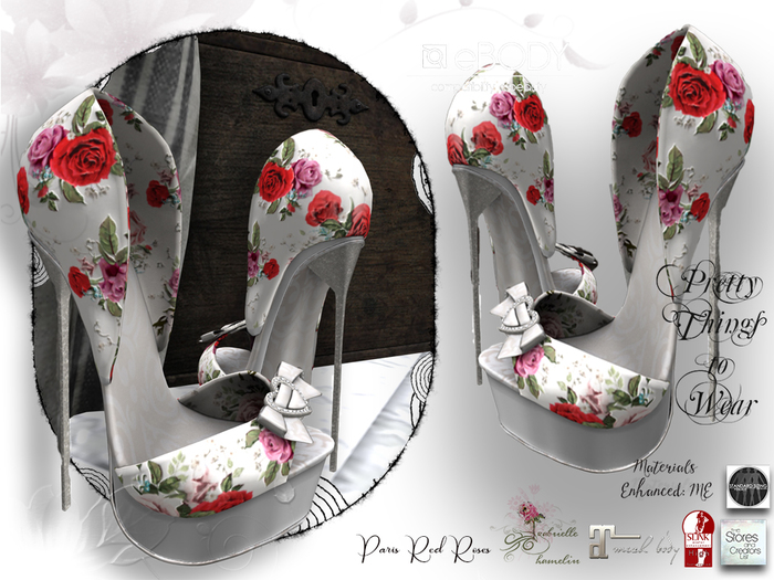.::Pretty Shoes::.Paris Red Roses - Slink -  Maitreya with Resizer