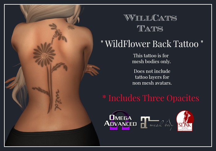 WillCat's  Tats  WildFlower Back Tattoo