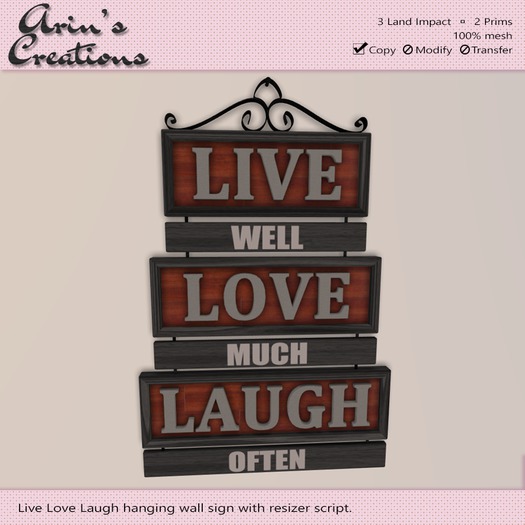 LiveLoveLaugh Sign [100% Mesh]
