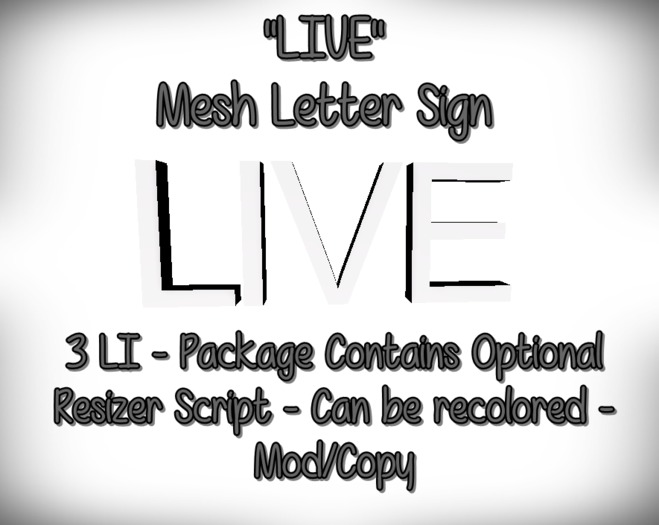CLEARANCE SALE! "LIVE" - Mesh Letter Sign