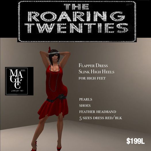 Second Life Marketplace - Roaring20's Red flapper dress complete outfit ...