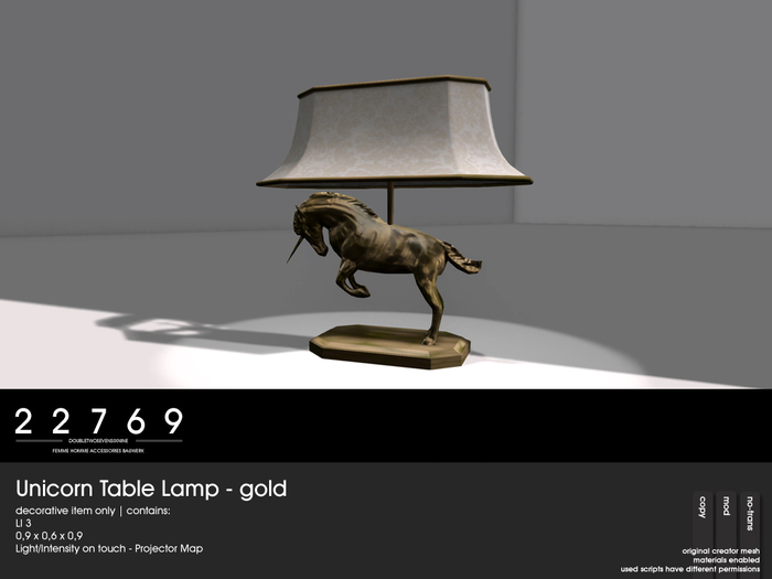 22769 ~ [bauwerk] Unicorn Table Lamp - gold