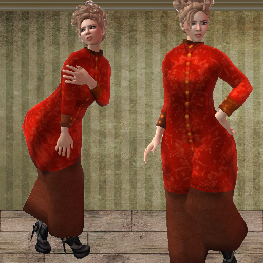 Geo's Mandarin Dress - Red