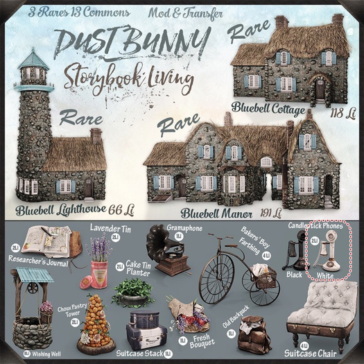 dust bunny . storybook living . white candlestick phone. boxed