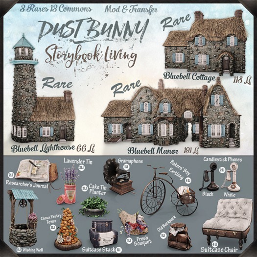 dust bunny . storybook living . suitcase stack . boxed