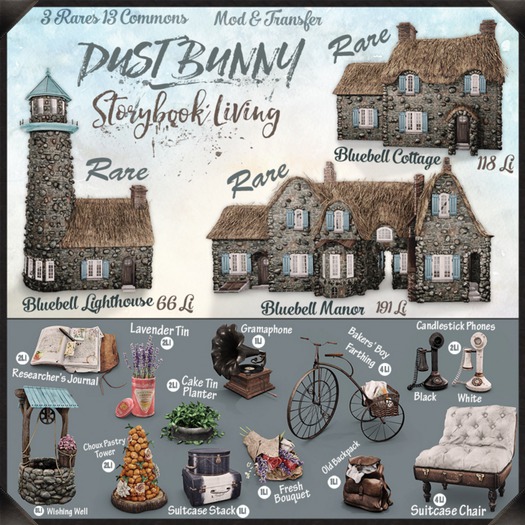 dust bunny . storybook living . suitcase stack . boxed