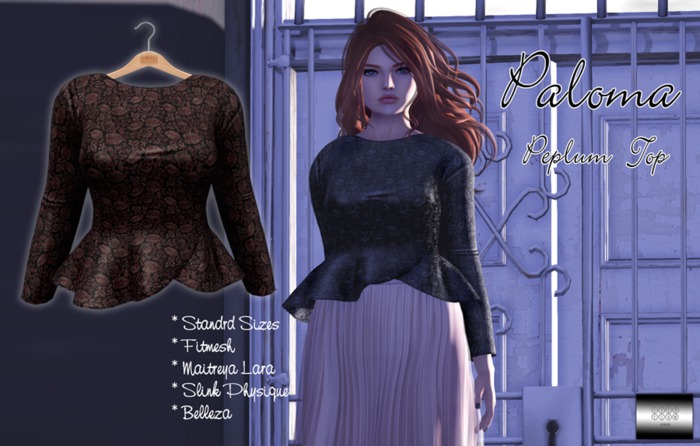 Paloma Peplum Top "Rosey lace" (classic avatar & mesh bodies) - even.flow
