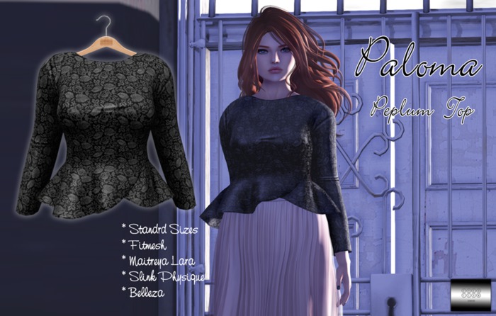 Paloma Peplum Top "Gray lace" (classic avatar & mesh bodies) - even.flow