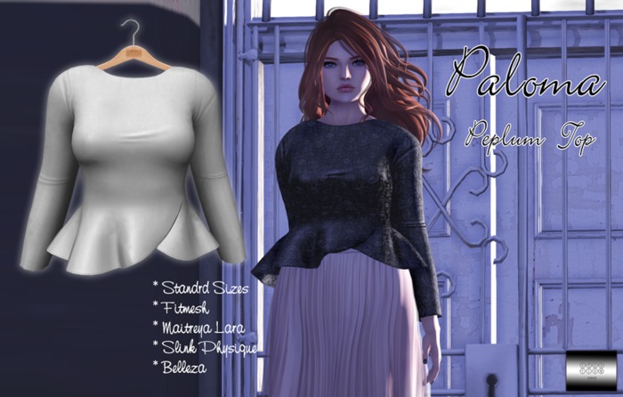 Paloma Peplum Top "White" (classic avatar & mesh bodies) - even.flow