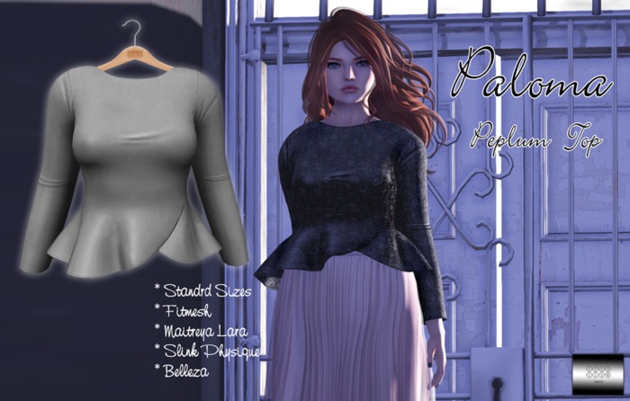 Paloma Peplum Top "Light gray" (classic avatar & mesh bodies) - even.flow