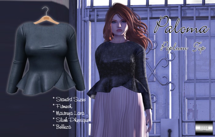 Paloma Peplum Top "Blue" (classic avatar & mesh bodies) - even.flow