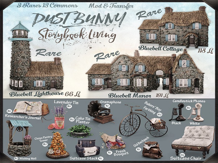dust bunny . storybook living . suitcase stack . boxed