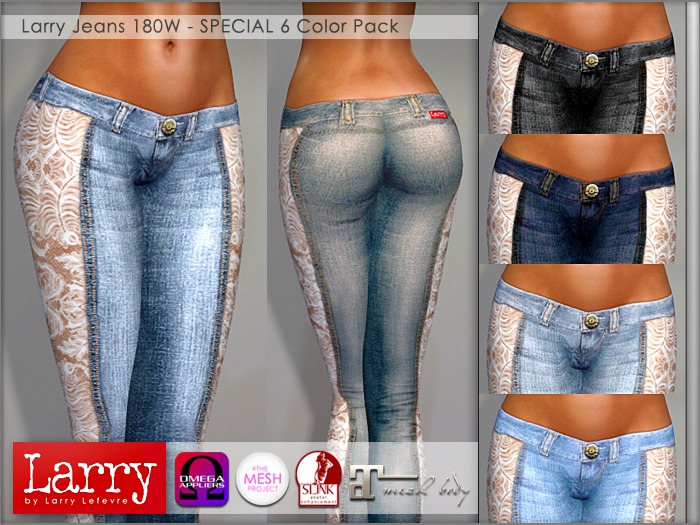 LARRY JEANS - 180W DENIM Lace Side Jeans - 6 Color Pack
