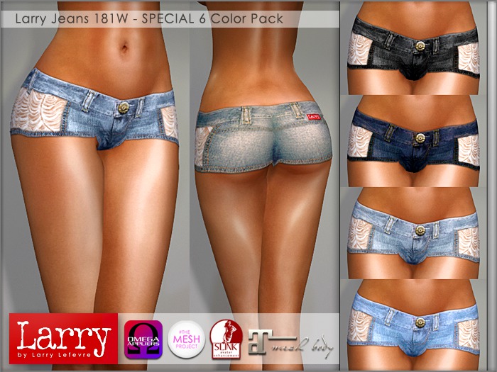 LARRY JEANS - 181W DENIM Lace Side Shorts - 6 Color Pack