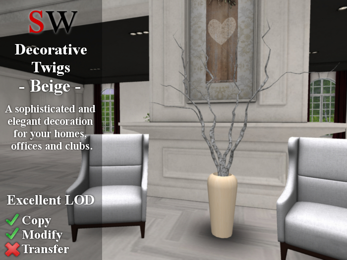 -SW- Decorative Twigs-Beige - 100% Mesh