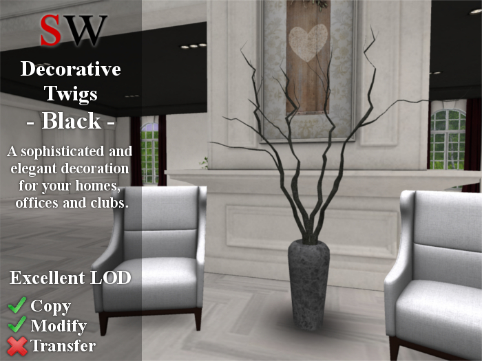 Second Life Marketplace SW Decorative Twigs Black 100 Mesh