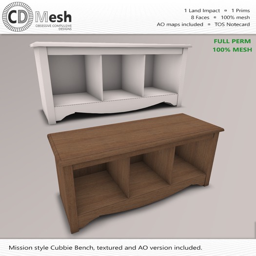 Mission Style Cubbie Bench [Full Perm | Mesh]