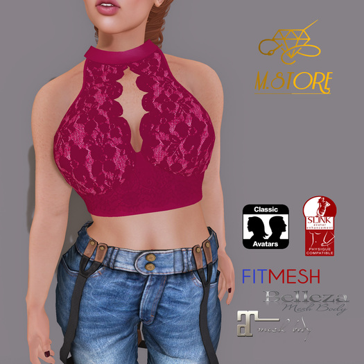 {M.S}Top Single Front Amy Lace Pink