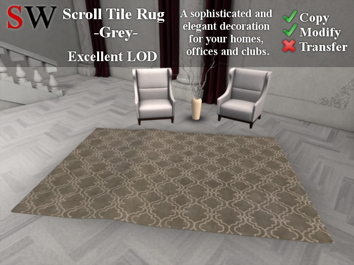 -SW- Scroll Tile Rug -Grey- 100% Mesh