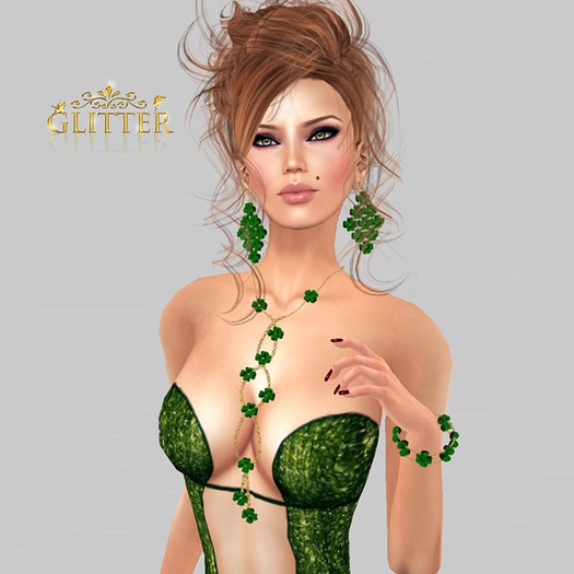 *GLITTER* SHAMROCK JEWELS SET PARTIAL MESH