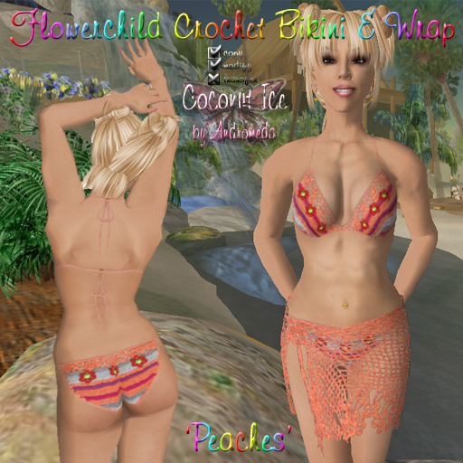 Flowerchild Crochet Bikini & Wrap ~ Peaches (boxed)