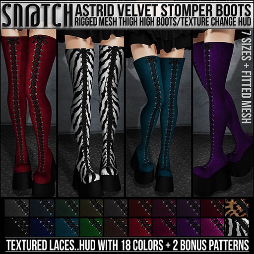 :::Sn@tch Astrid Velvet Stomper Boots (All Colors):::