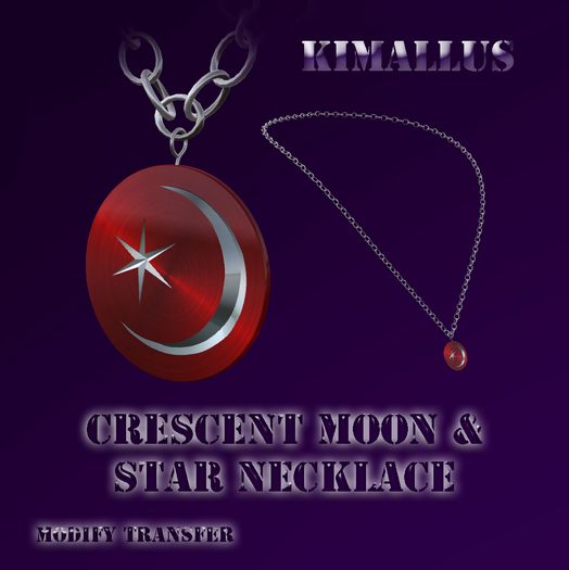 *KJ* Crescent Moon & Star necklace  red