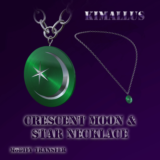 *KJ* Crescent Moon & Star necklace  green
