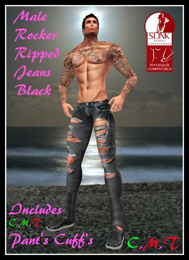 (LL) Men's Rocker Ripped Jeans Black (Slink)