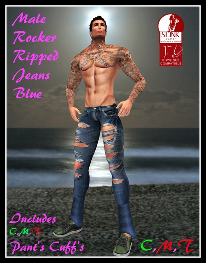 (LL) Men's Rocker Ripped Jeans Blue (Slink)