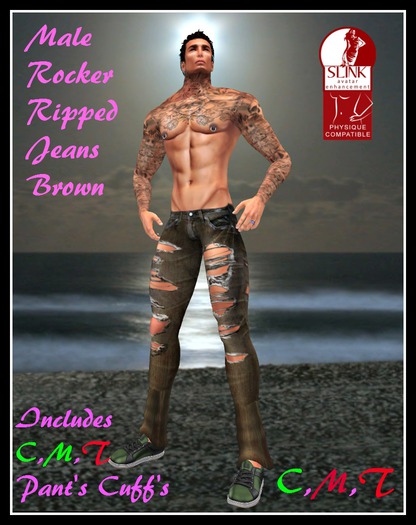 (LL) Men's Rocker Ripped Jeans Brown (Slink)