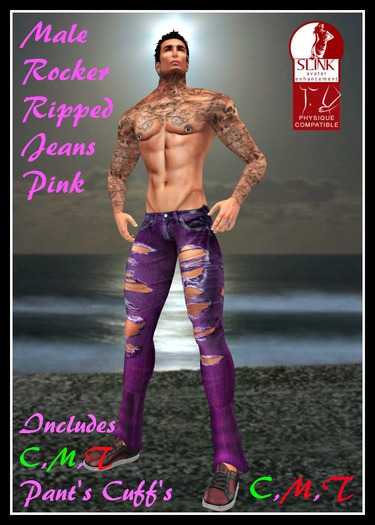 (LL) Men's Rocker Ripped Jeans Pink (Slink)